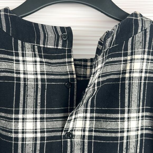 BONPOINT Cotton Black Cream Plaid Mini Dress Tunic Pleated Skirt  size XS - Picture 12 of 16